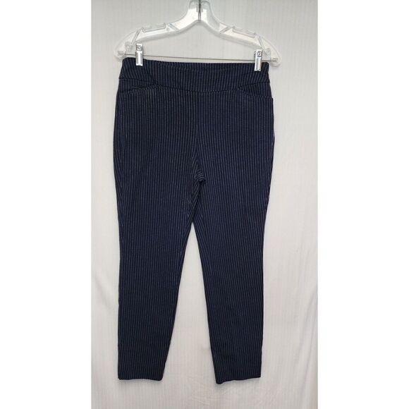 Chicos Women's Navy Blue Striped Stretch Pull-On Slim Leg Pants Size 0/US 4R - Picture 3 of 8